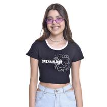 Camiseta Retrô Cropped Teen Amofany Decote V Nas Costas - PRETO - PP
