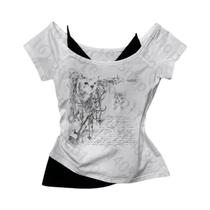 Camiseta Retro Kawaii Com Estampa Gótica Y2K Para Meninas, Moda Vintage Emo Slim Casual Punk Para