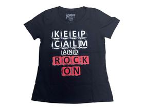 Camiseta Rock and Roll Keep Calm On Blusa Feminina Baby Look Bo657 BM