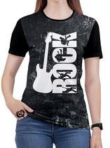 Camiseta Rock N Roll Feminina Guitarra blusa Cinza