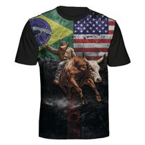 Camiseta Rodeio Eua Brasil Country Bull Ryder Estampa Total Tamanho:GCor:Preta