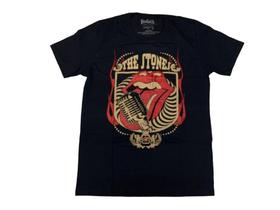 Camiseta Rolling Stones Logo Língua Microfone Preto Blusa Adulto Banda de Rock Bof5010 Camiseta Rolling Stones Logo Língua Microfone Preto Blusa Adulto Banda de Rock Bof5010