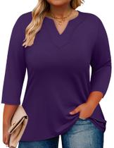 Camiseta Romanstii com decote em V e manga 3/4 plus size para mulheres roxa