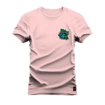 Camiseta Rosa Azul Confortável Estampada Nexstar 100% Algodão