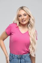 Camiseta - Rosa Básica Decote Em V