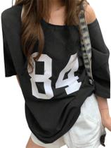 Camiseta RoseSeek Girl's Off The Shoulder Number Graphic preta Camiseta RoseSeek Girl's Off The Shoulder Number Graphic preta