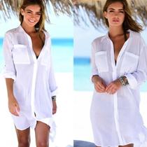 Camiseta Saída de Praia para Biquíni Feminina com Bolso
