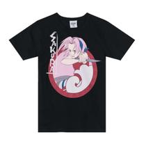 Camiseta Sakura Naruto Preto Infantil Menina Malha -Brandili