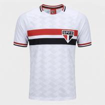 Camiseta São Paulo Bench Raglan Masculina - Branco e Vermelho - G