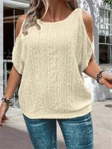 Camiseta Sem Alças Jacquard plus Size Com Furos Grandes, Casual, Manga Curta, Roupa Feminina Para
