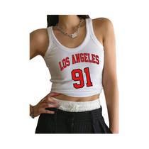 Camiseta Sem Mangas De Algodão Para Mulheres Com Estampas De Los Angeles Moda Casual De Verão Camiseta Sem Mangas De Algodão Para Mulheres Com Estampas De Los Angeles Moda Casual De Verão