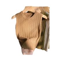 Camiseta Sem Mangas Feminina Com Decote Em V, Tricô, Slim Fit, Casual, Cropped, Pullover Para Verão Camiseta Sem Mangas Feminina Com Decote Em V, Tricô, Slim Fit, Casual, Cropped, Pullover Para Verão