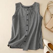 Camiseta Sem Mangas Feminina Com Decote Redondo E Bolsos, Blusa Vintage Coreana De Verão Com Botões Camiseta Sem Mangas Feminina Com Decote Redondo E Bolsos, Blusa Vintage Coreana De Verão Com Botões