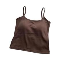 Camiseta Sem Mangas Feminina De Cor Sólida Com Alças Finas Em Algodão Para O Verão Com Almofada Para