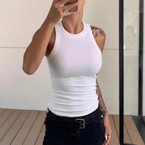 Camiseta Sem Mangas Feminina Em Malha Canellada Com Decote Redondo, Elástica, Básica E Elegante Para Camiseta Sem Mangas Feminina Em Malha Canellada Com Decote Redondo, Elástica, Básica E Elegante Para