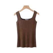 Camiseta Sem Mangas Feminina Slim Fit Com Decote Em U, Verão 2023, Casual, Cor Sólida, Top Básico