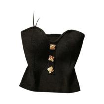 Camiseta Sem Mangas Feminina Slim Fit Em Tricô Cruzado Estilo Francês Sexy Top De Verão