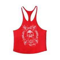 Camiseta Sem Mangas Masculina De Algodão Secagem Rápida Com Estampa De Caveira Gótica Para Fitness
