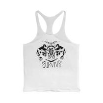 Camiseta Sem Mangas Masculina Para Fitness Com Estampa Gráfica 'Survive the Grind', Colete Solto Camiseta Sem Mangas Masculina Para Fitness Com Estampa Gráfica 'Survive the Grind', Colete Solto