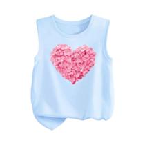 Camiseta Sem Mangas Para Meninas Com Estampa Floral Rosa E Coração, T-shirt De Verão Trendy Para
