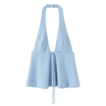 Camiseta Sem Mangas Para Mulheres, Estilo Halter Listrado, Top Chic De Verão, Moda De Rua