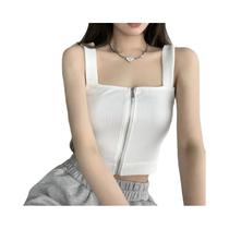 Camiseta Sem Mangas Sexy Feminina Com Zíper, Top Cropped Tricotado Sólido, Regata De Verão 2025 Y2K