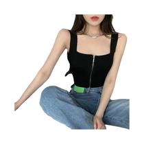 Camiseta Sem Mangas Sexy Para Mulheres Com Zíper, Top Cropped Tricotado Sólido, Blusa De Verão 2025