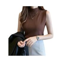 Camiseta Sem Mangas Verde De Malha Para Mulheres, Casual De Primavera, Básica, Decote Redondo,