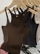 Camiseta Sem Mangas Vintage Feminina Em Malha Canellada, Cor Sólida, Verão, Camisetas Macias, Moda Camiseta Sem Mangas Vintage Feminina Em Malha Canellada, Cor Sólida, Verão, Camisetas Macias, Moda