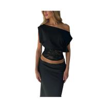 Camiseta Sexy De Renda Transparente Para Mulheres, Moda De Verão, Top Casual Y2K Com Ombro Inclinado
