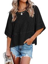 Camiseta Sherosa Batwing de manga curta para mulheres de algodão preto