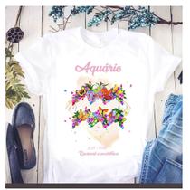 Camiseta Signos Zodíaco Astrologia Personalizada Floral - 2 Rosas