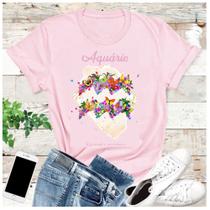 Camiseta Signos Zodíaco Astrologia Personalizada Floral