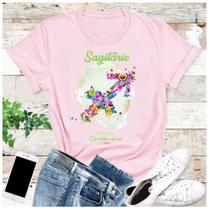 Camiseta Signos Zodíaco Astrologia Personalizada Floral - 2 Rosas
