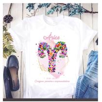 Camiseta Signos Zodíaco Astrologia Personalizada Floral Camiseta Signos Zodíaco Astrologia Personalizada Floral