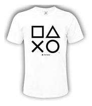 Camiseta Símbolos Playstation Licenciado Geek Branca - Tamanho GG