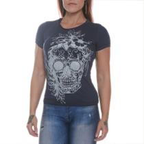 Camiseta skull flowers bkf0105 azul - black skull - clothing (m)