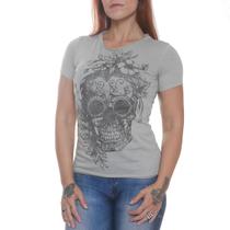 Camiseta skull flowers bkf0105 cinza - black skull - clothing (g)