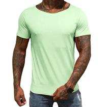 Camiseta Slim Fit Gola Canoa Aberta Verde Claro Masculina