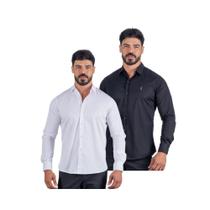 Camiseta Social Manga Longa Masculina Kit Preto e Branco