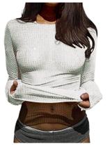 Camiseta SOLY HUX transparente com strass e manga longa XL Camiseta SOLY HUX transparente com strass e manga longa XL