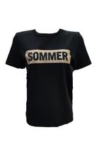 Camiseta Sommer Estampada Com Aplicação Preto