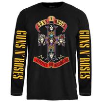 Camiseta Stamp Manga Longa Guns n Roses Rock Clássico 100 Algodão Estampa Banda