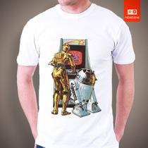 Camiseta Star Wars C3po R2d2 Fliperama 100% Algodão Camisa