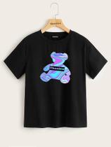 Camiseta Street Wear Preta Estampa Urso Azul 100% Algodão Linha Premium