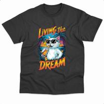 Camiseta Streetwear Gato Bebendo Living The Dream 100% Algodão