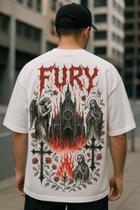 Camiseta Streetwear Oversized Masculina Branca Fury