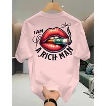 Camiseta Streetwear Unissex 100% Algodão Masculina e Feminina Estampada I Am Rich Man Camisa Premium