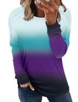 Camiseta StunShow Gradient, manga comprida, gola redonda, feminina, roxa