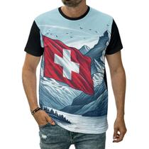 Camiseta Suíça Bandeira Montanhas País Paisagem Europa Gelo Camiseta Suíça Bandeira Montanhas País Paisagem Europa Gelo